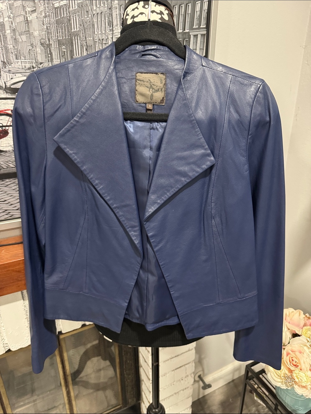 Joie genuine leather women Jacket navy blue Small